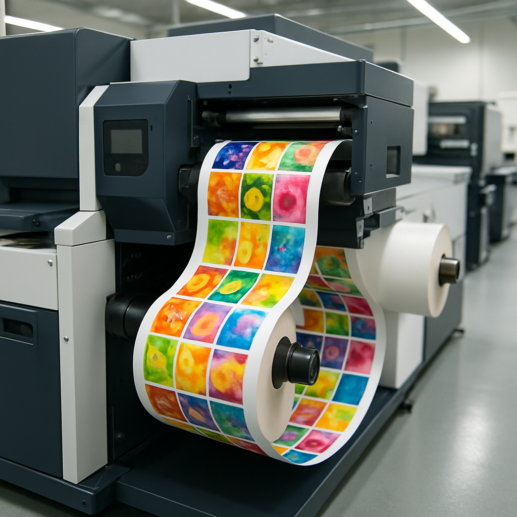 Digital label press output with varied SKUs